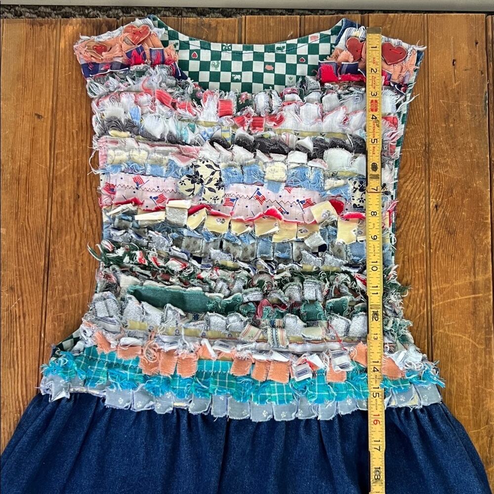 Colorful Patchwork Dress unique custom hand made denim rag maxi dress size small - Picture 3 of 8